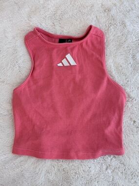Adidas Coral Peach/Salmon Ribbed Cropped Sports Tank Top Size Small